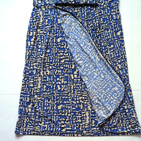 Charter Cub Faux Wrap Empire Waist Floral Sleeveless Dress LARGE Blue Black - Picture 8 of 16